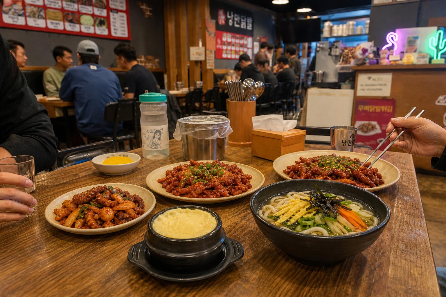 닭발과 함께 곁들일 수 있는 계란찜과 우동
