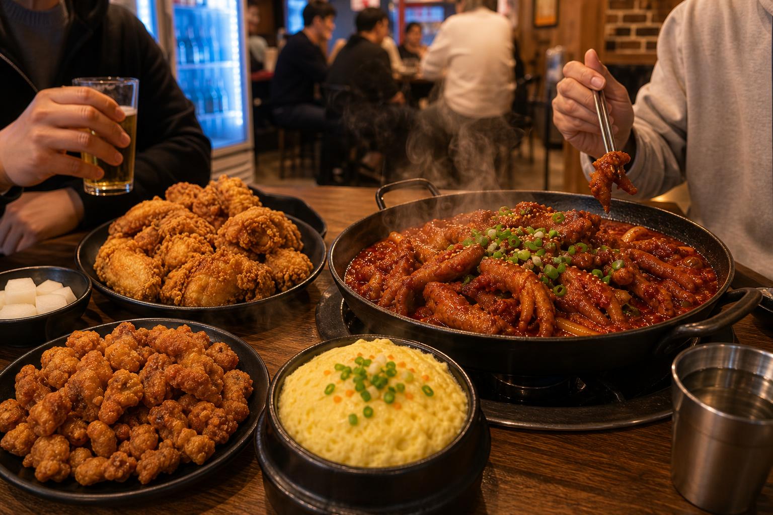 매콤 쫄깃한 닭발과 부드러운 계란찜 조화 (원본 ID efeea49ec52b40dfa9f9702123bf67a2, 65c073a8afcc4bc4afbd9739012b89ce, 38e608e4a04d4c658fbaa1b53ddc6564, d2e8ef9d54c0417c8553473ce2afbb9e) (AI 연출 이미지)