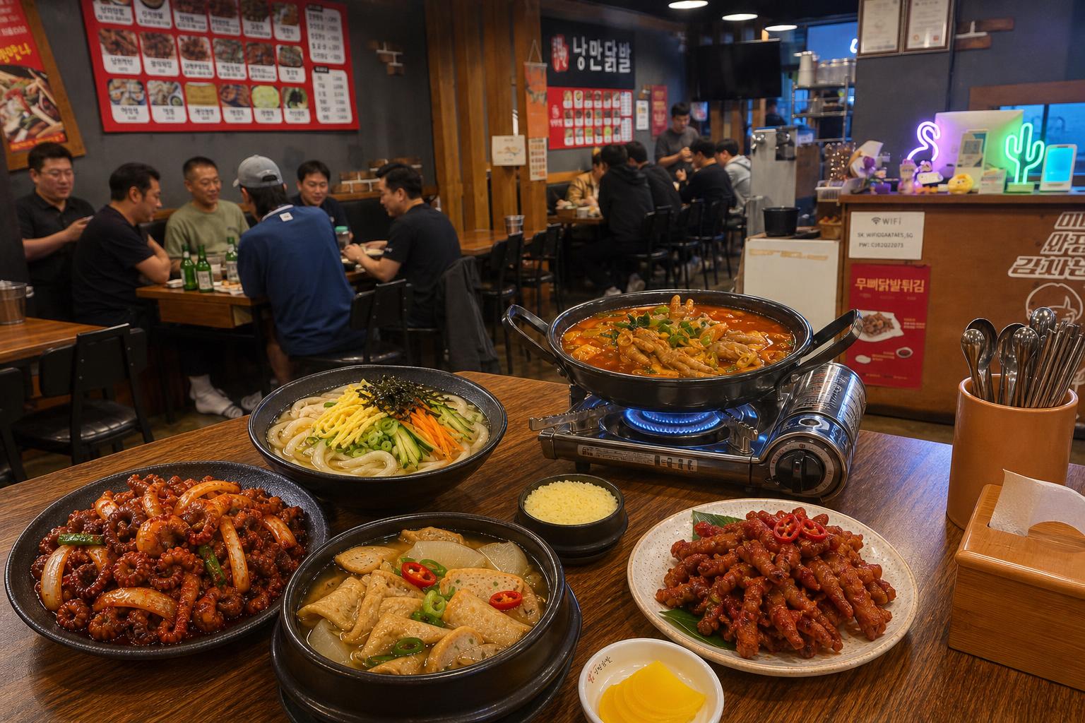 매콤한 닭발 찜과 불낙찜, 무뼈 닭발, 우동, 오뎅탕 등 다양한 대표 메뉴