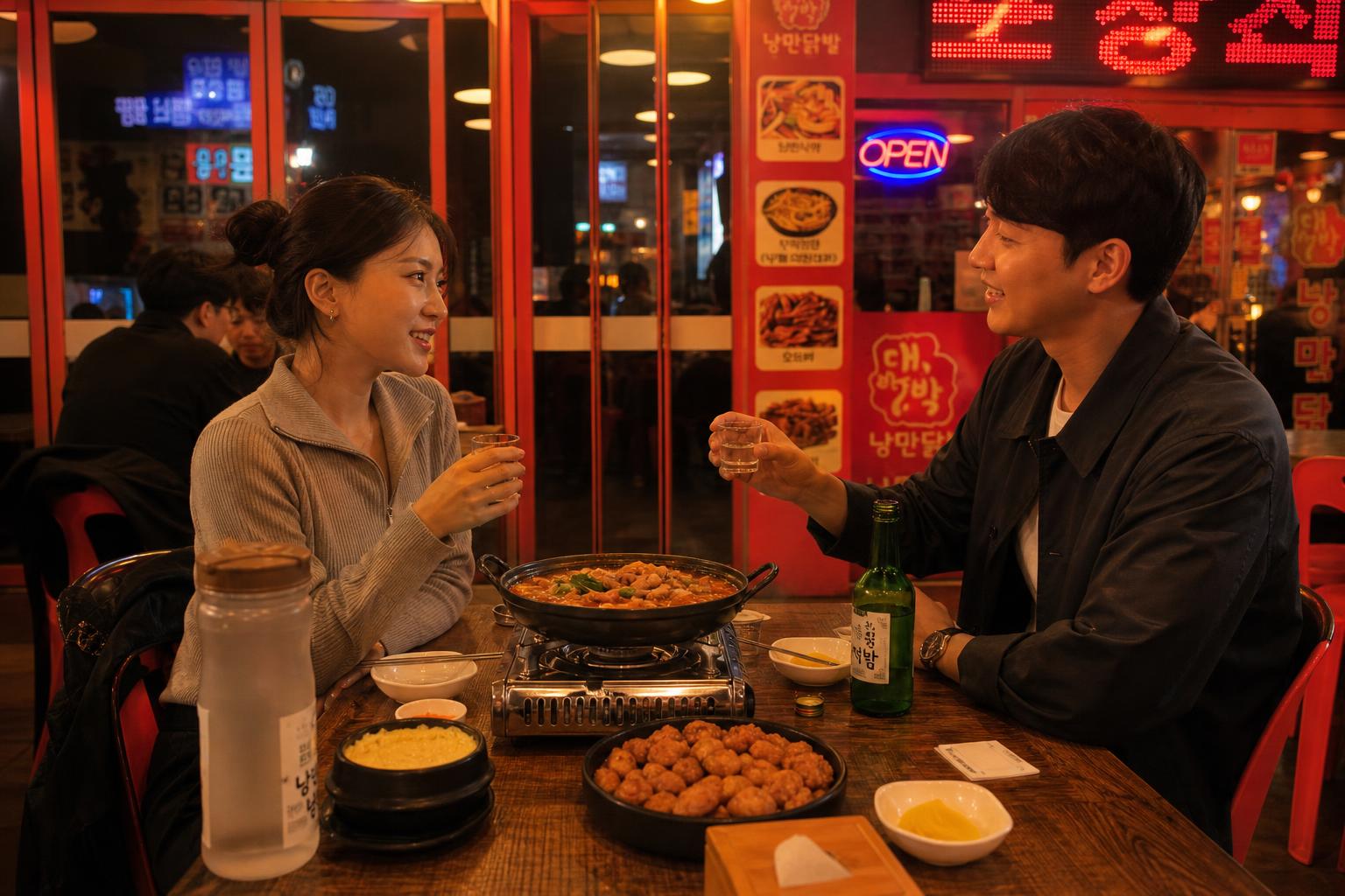 포근한 분위기에서 친구들과 즐기는 닭발과 닭발볶음탕