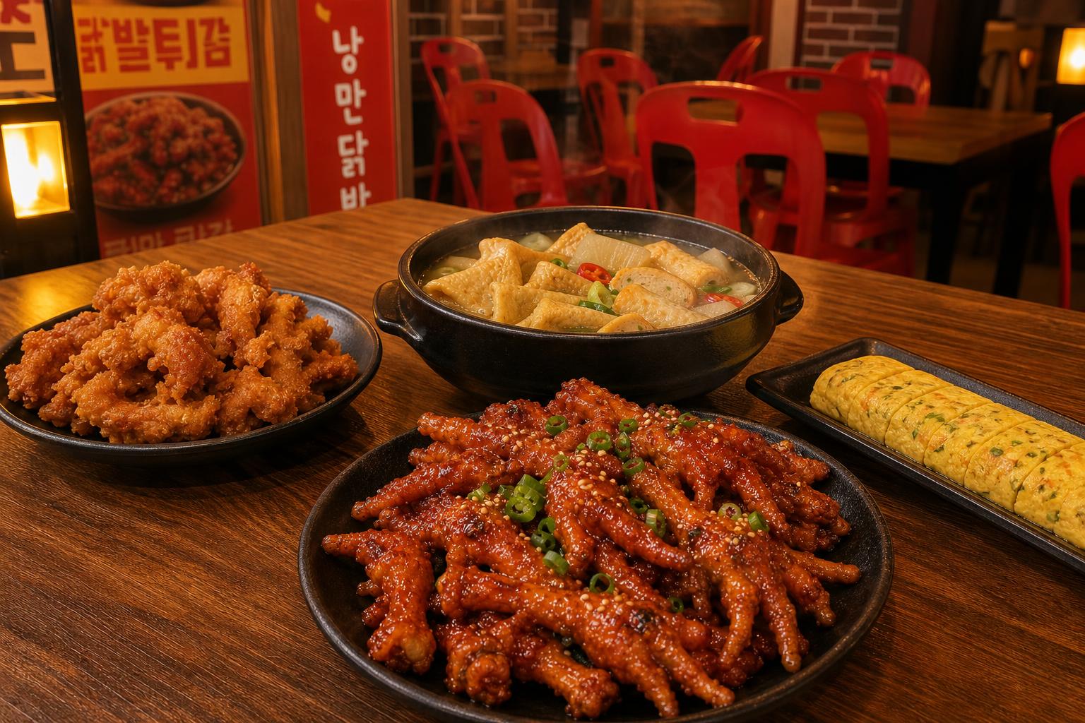 닭발탕, 무뼈닭발튀김, 추억닭발, 계란말이 등 여러 대표 메뉴 클로즈업