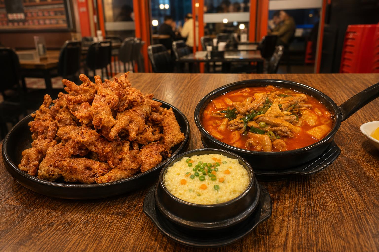 바삭한 무뼈닭발튀김과 얼큰한 닭발찜, 계란찜 세트