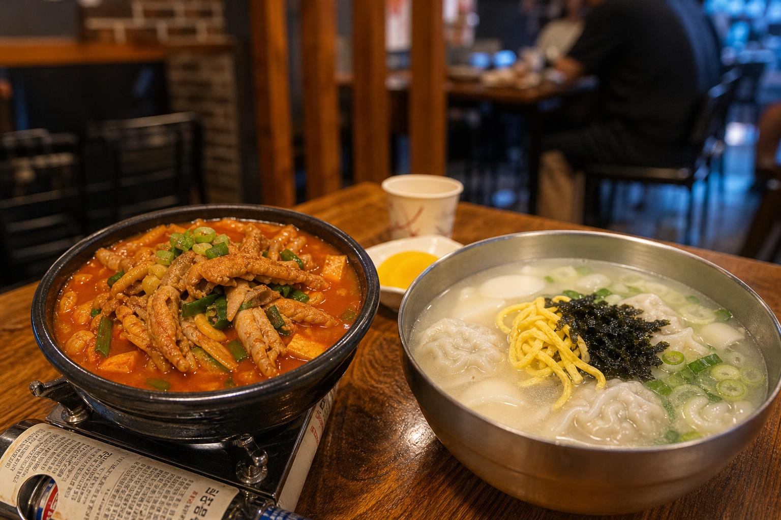매콤한 시흥닭발과 따뜻한 떡만둣국 클로즈업