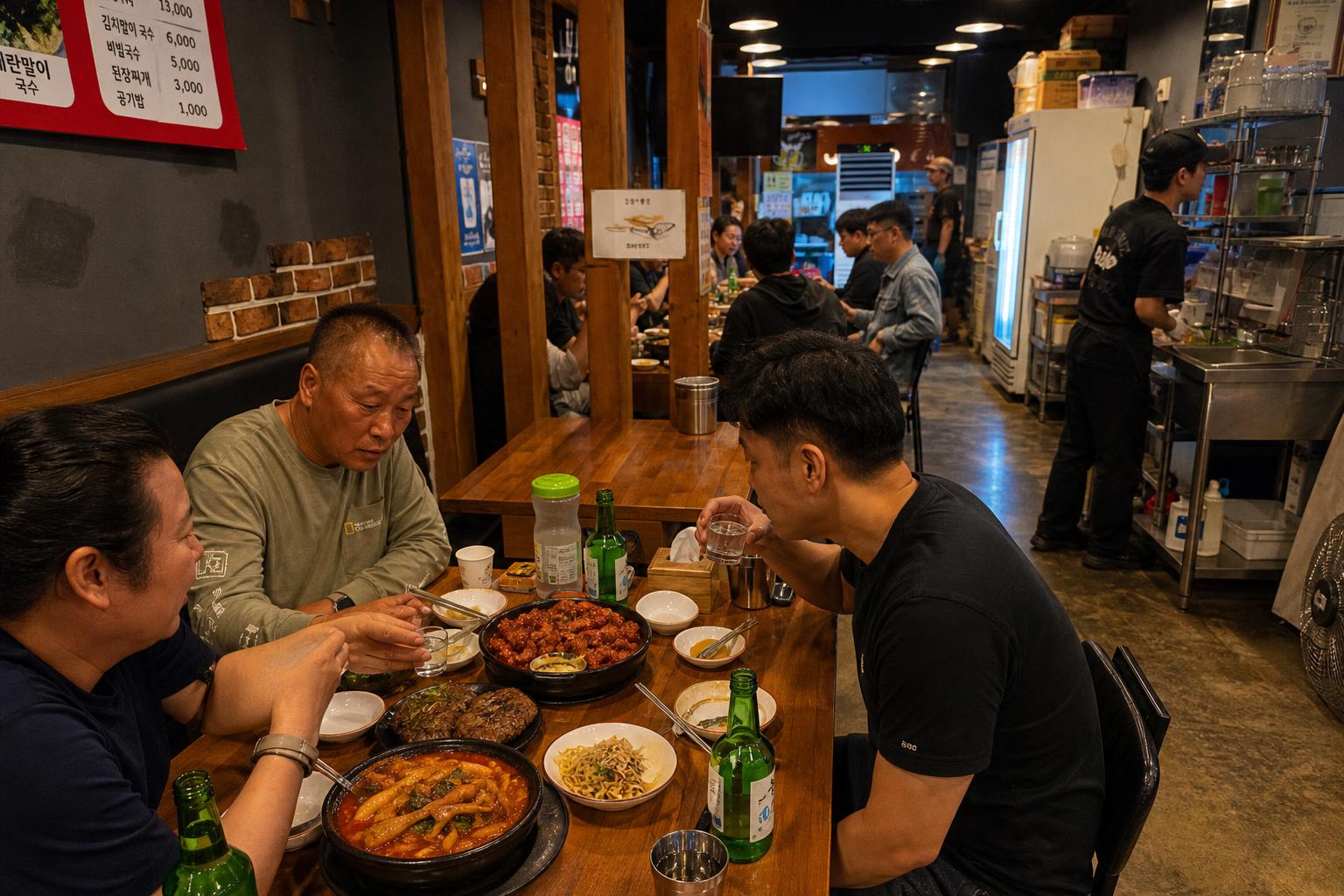 식사 중인 손님들과 내부 모습, 편안한 분위기 연출